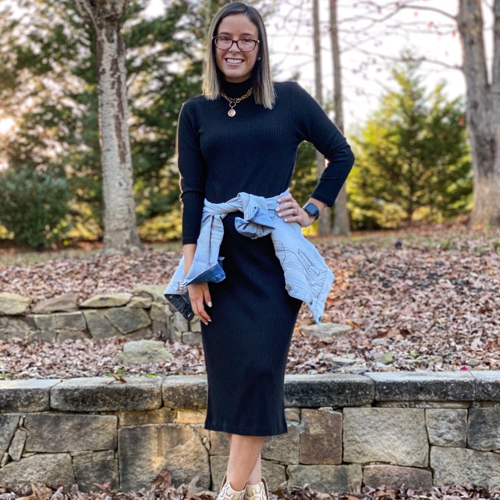 A New Day Black Ribbed Midi Dress (XS)